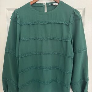 Grace Karin Emerald Green Lace-Trim Blouse